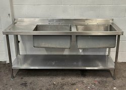 Secondhand 180cm Steel Double Bowl Sink For Sale