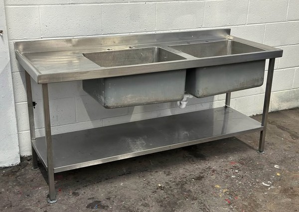 Secondhand 180cm Steel Double Bowl Sink