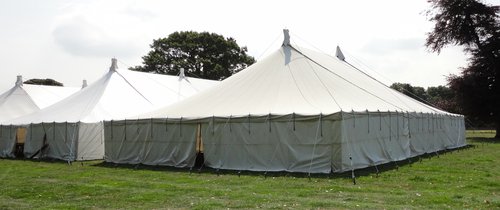 70ft x 30ft Traditional Marquee, Ivory Ruched Lining For Sale 70ft x 30ft Traditional Marquee, Ivory Ruched Lining For Sale