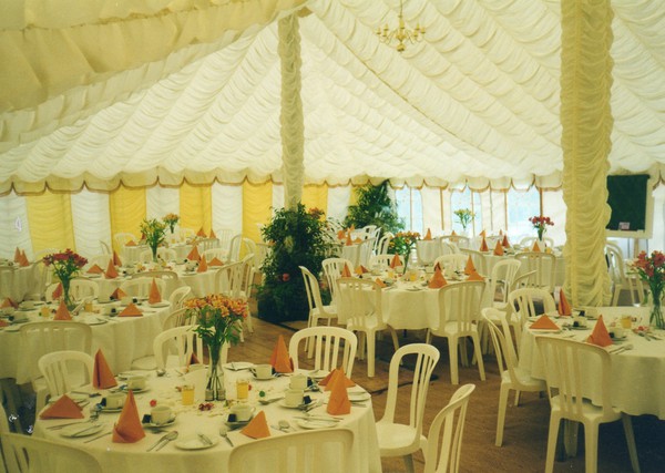 Secondhand 70ft x 30ft Traditional Marquee, Ivory Ruched Lining