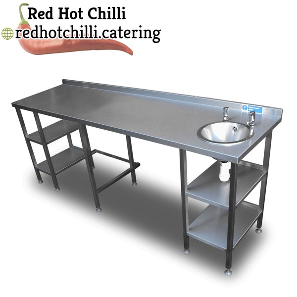 2.3m Stainless Steel Table with Handwash Sink  (Ref: 1856)