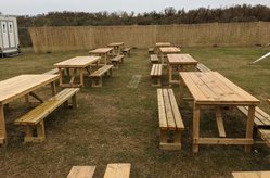 30x Wooden Benches And Tables For Sale