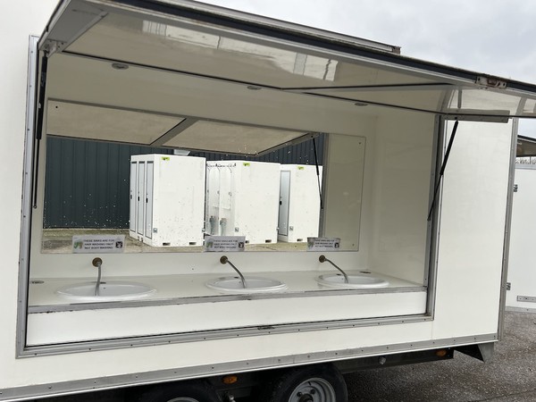 Hair washing sinks on trailer