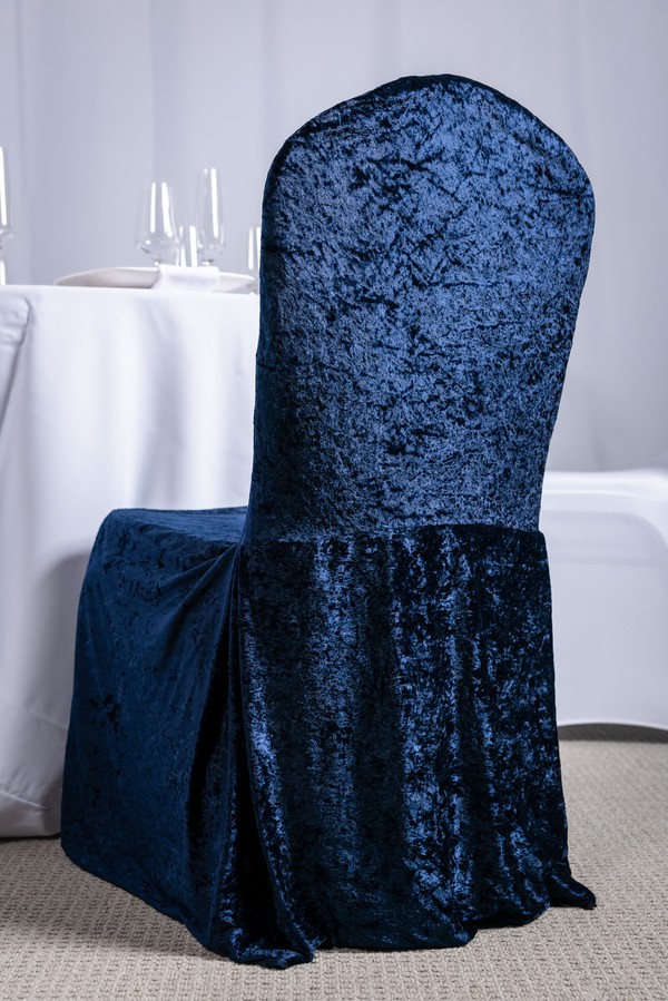 Blue crushed velvet chair cover