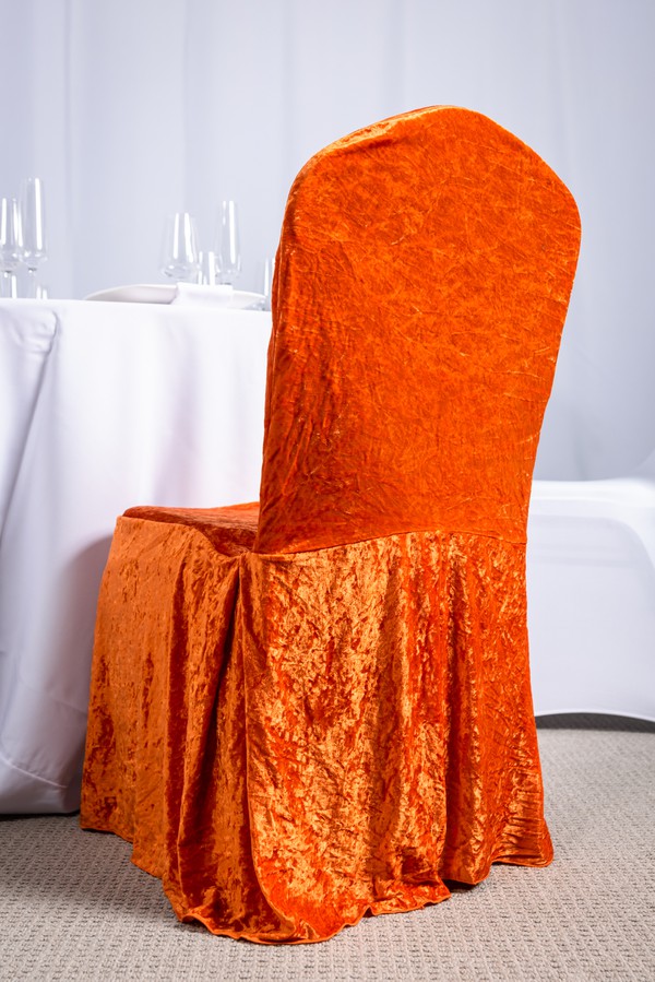 Orange crushed velvet chair cover for sale