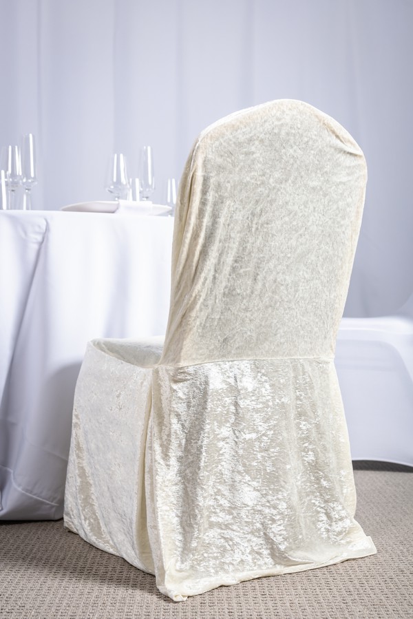 White crushed velvet chair cover