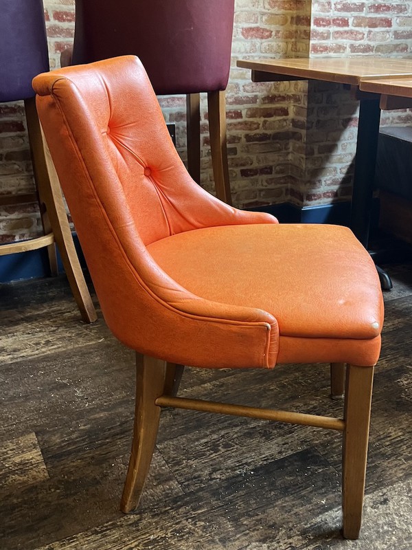 orange plush faux leather dining chairs for sale