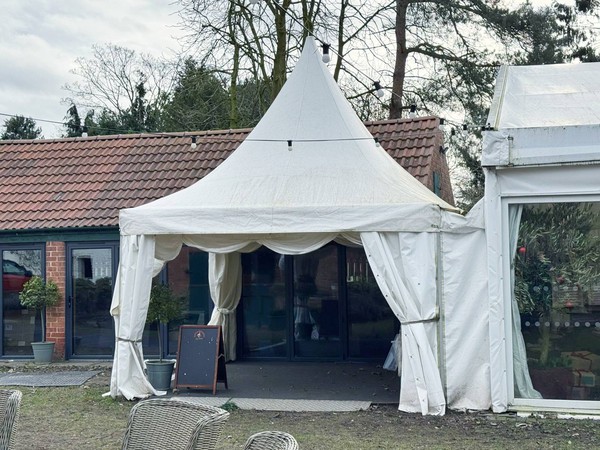 5m x 5m Chinese hat marquee used as an entrance at one end