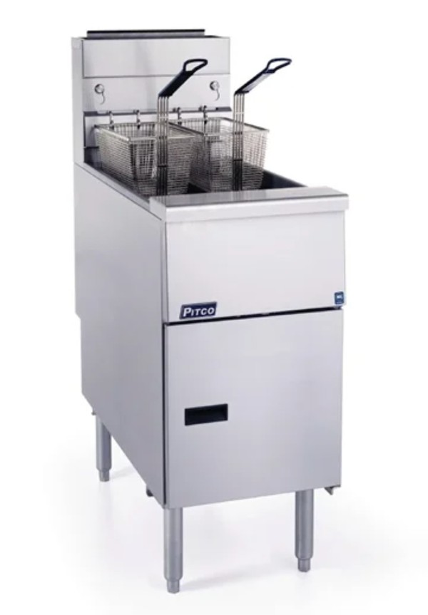 Secondhand 2x Pitco Single Tank Gas Fryer VF35 For Sale