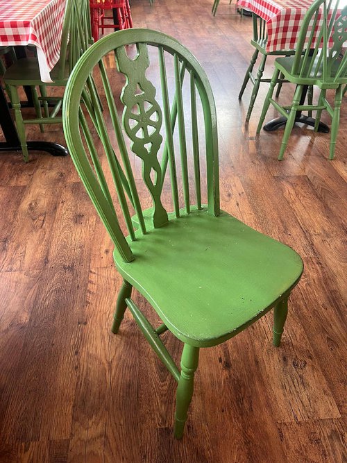 Job Lot of Green Painted Wooden Wheelback Chairs for sale Job Lot of Green Painted Wooden Wheelback Chairs for sale