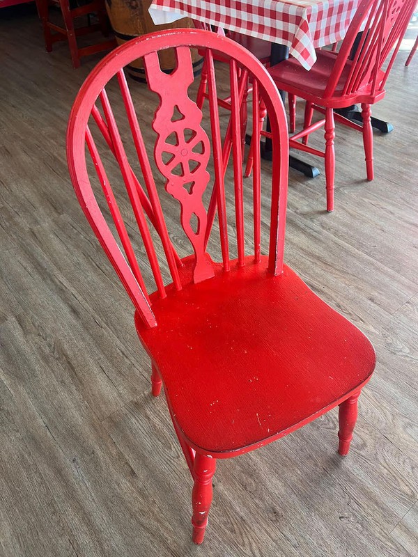 Job Lot of Red Painted Wooden Wheelback Chairs for sale