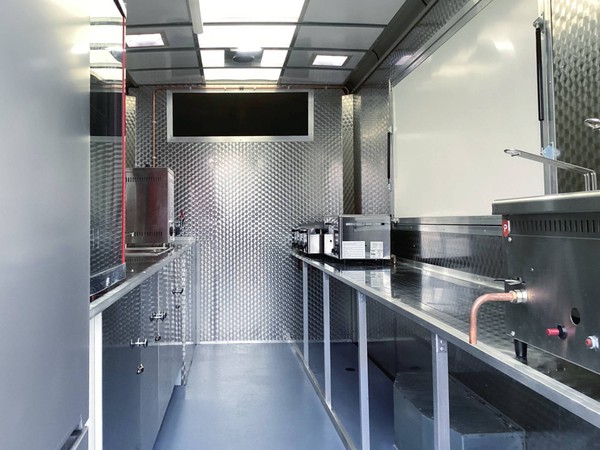 Catering van with stainless steel counters