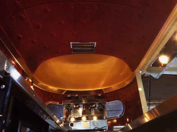 Leather and brass interior coffee trailer