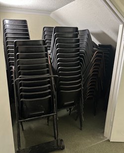 Secondhand 110x Black Plastic Stacking Chairs For Sale