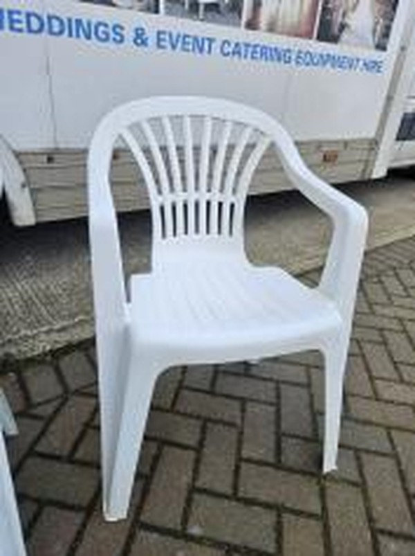 Secondhand 82x White Plastic Garden Chairs For Sale