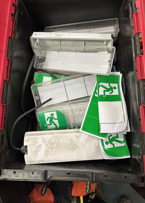 Secondhand Box of Fire Exit Light Up Signs For Sale Secondhand Box of Fire Exit Light Up Signs For Sale