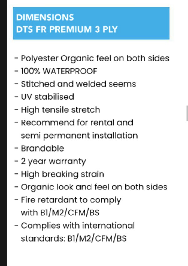 Stretch tent specifications