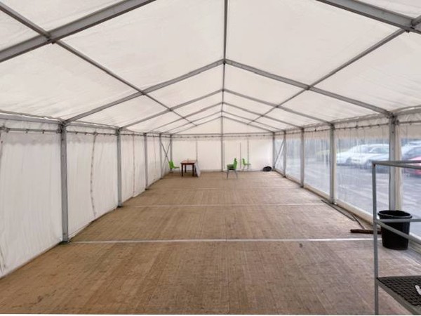 White framed marquee 6m x 18m