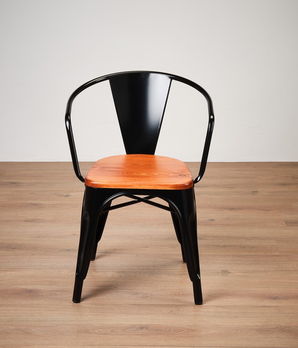 Black Metal Chairs with wooden seat