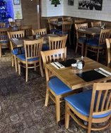 Wooden Chairs with Blue Seat