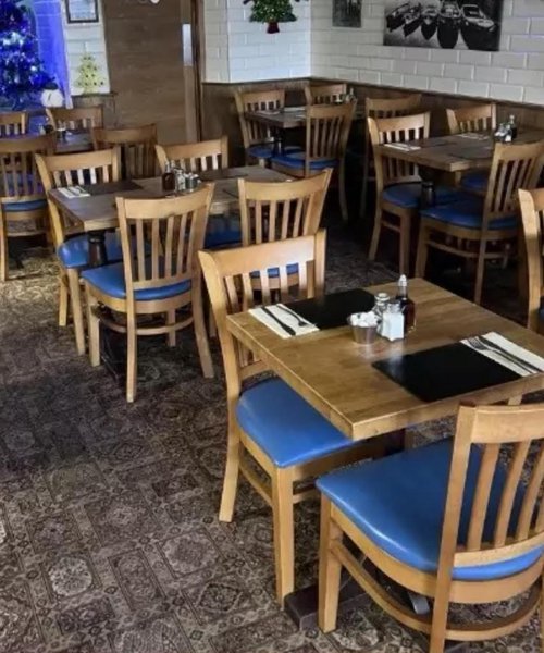 Wooden Chairs with Blue Seat Wooden Chairs with Blue Seat
