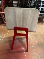 Plywood bistro chairs with red legs