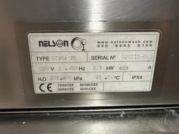 Secondhand Nelson SC40A DP Under Counter Glasswasher For Sale