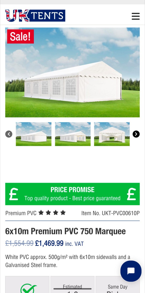 6m x 10m Premium PVC 750 Marquee for sale