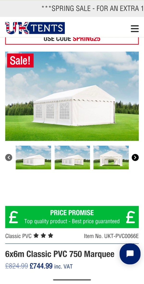 6m x 6m Classic PVC marquee