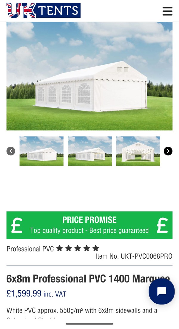6m x 8m Professional PVC 1400 marquee for sale