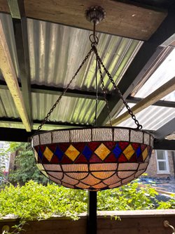 Secondhand Tiffany Style Ceiling Light Shade Glass Multicoloured For Sale