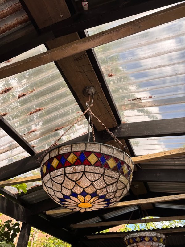 Secondhand Tiffany Style Ceiling Light Shade Glass Multicoloured For Sale