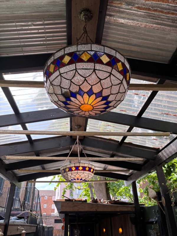 Secondhand Tiffany Style Ceiling Light Shade Glass Multicoloured For Sale