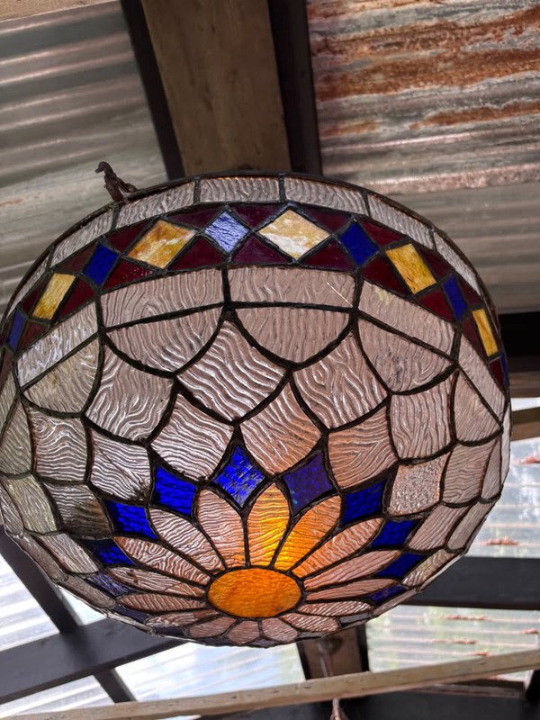 Secondhand Tiffany Style Ceiling Light Shade Glass Multicoloured For Sale
