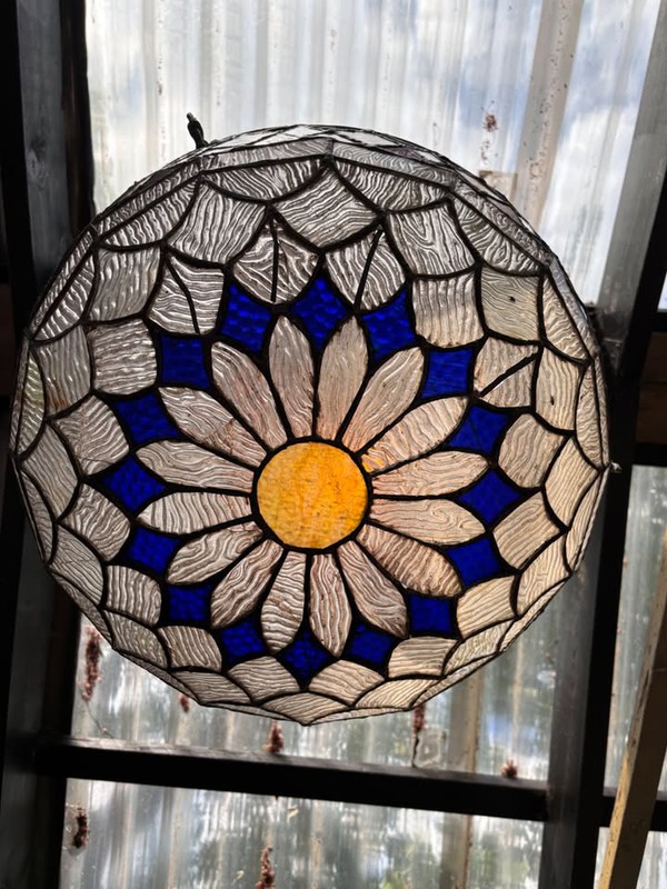 Secondhand Tiffany Style Ceiling Light Shade Glass Multicoloured For Sale