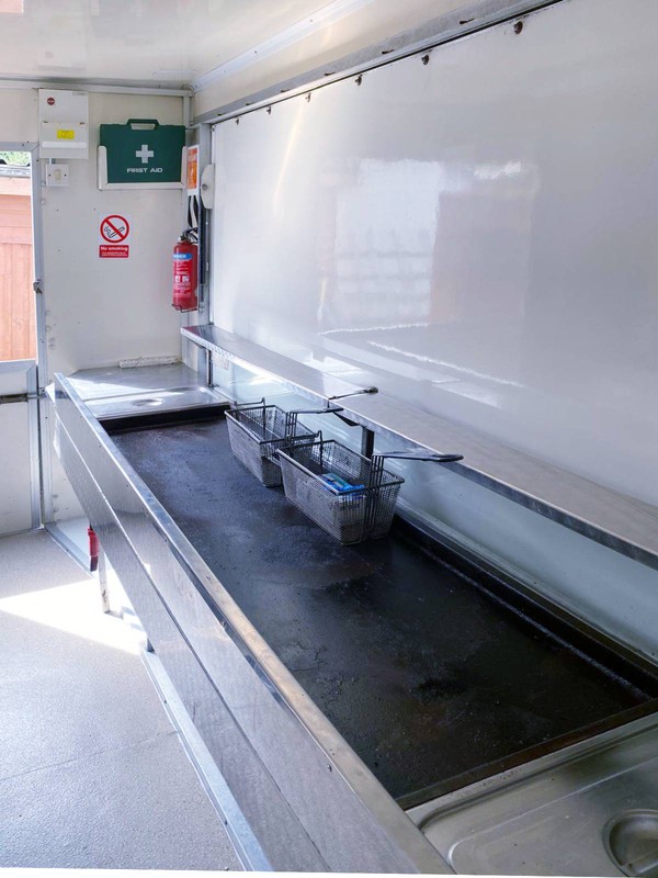 Catering trailer with large hatch