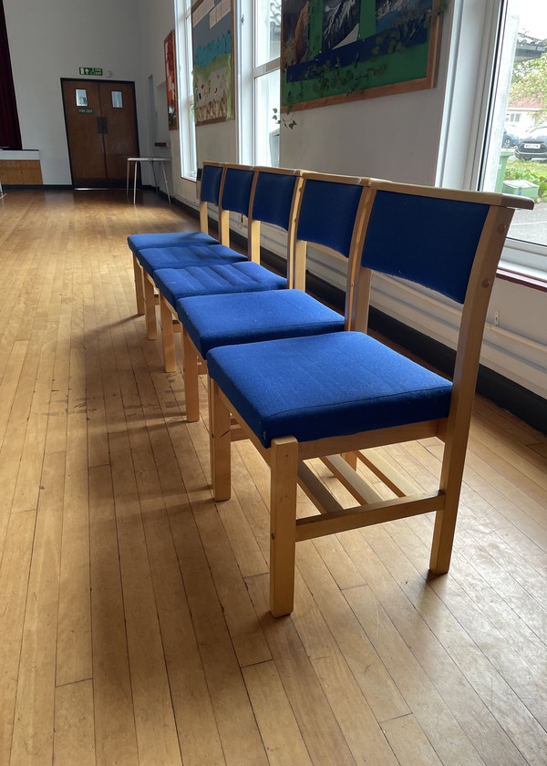 Secondhand Blue Linking Wooden Chairs For Sale