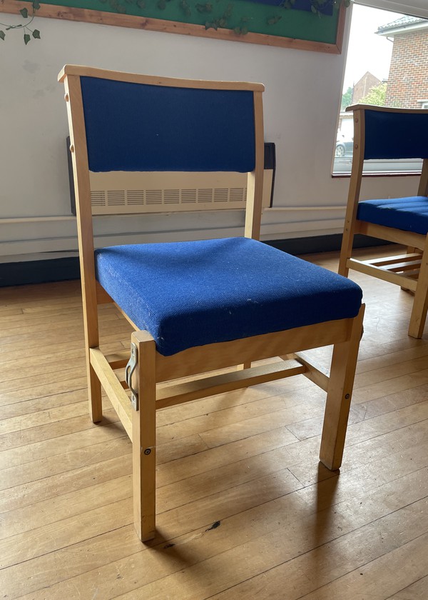 Secondhand Blue Linking Wooden Chairs For Sale