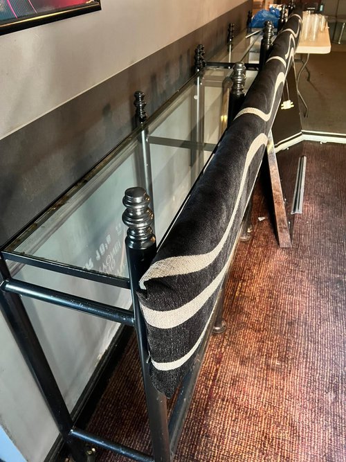 Secondhand Lean On Metal Bar Stands with Padded Fronts For Sale Secondhand Lean On Metal Bar Stands with Padded Fronts For Sale