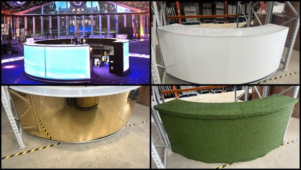 Round bar counter with changeable frontage