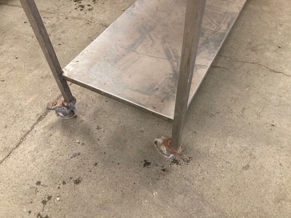 Stainless steel prep table on castors