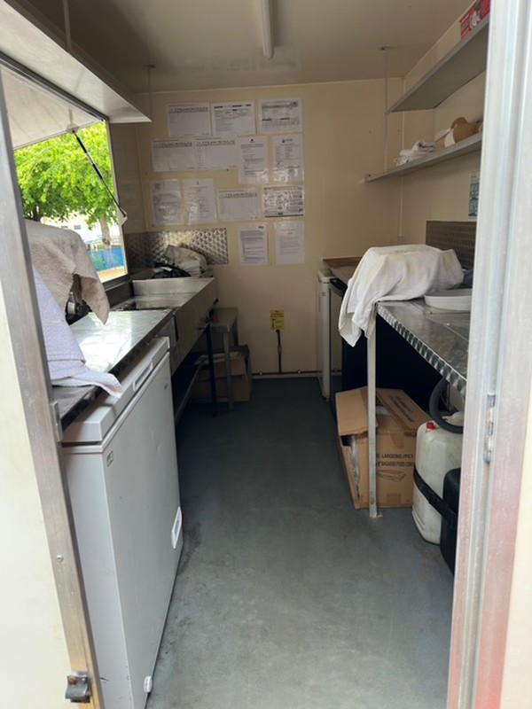 Inside catering trailer