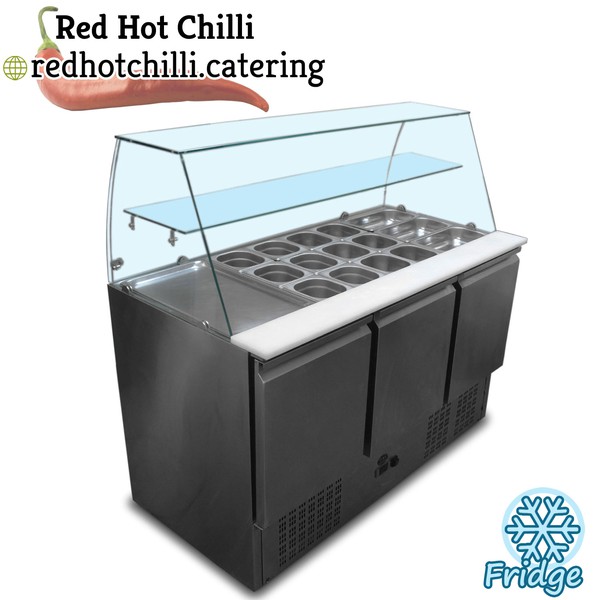 King 3 Door Glass Top Saladette Fridge