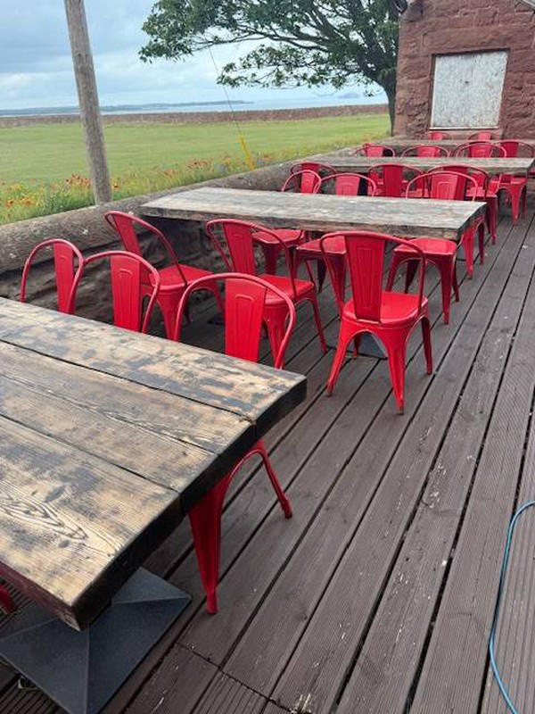 Red Tolix chairs with tables for sale