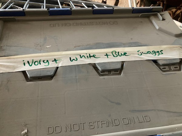 Box of Ivory white and blue swaggs