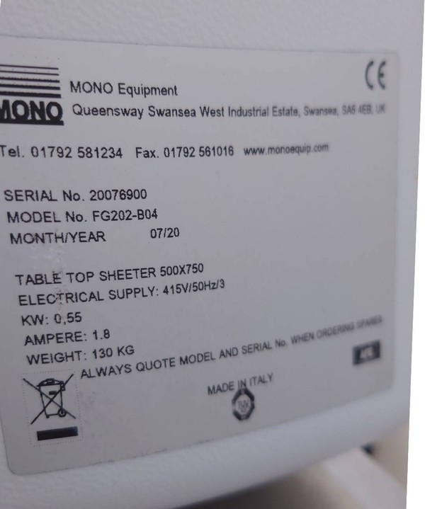 SZ507BL Mono Tabletop Pastry Sheeter
