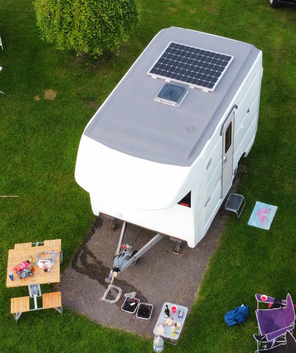 ariel view of camping trailer