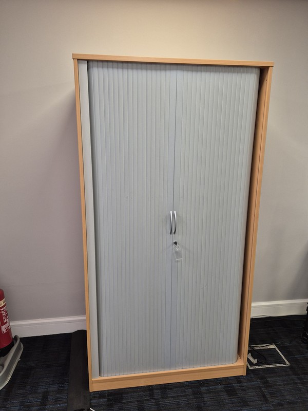 Office Storage Unit with Grey Sliding Doors