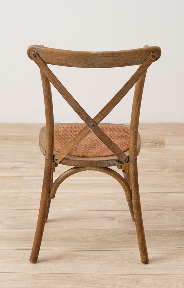 New Rustic Oak Crossback Chairs with Rattan Seat Pad For Sale