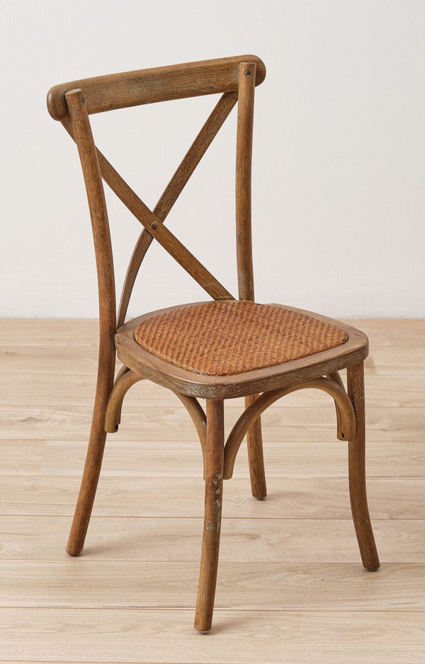 New Rustic Oak Crossback Chairs with Rattan Seat Pad For Sale